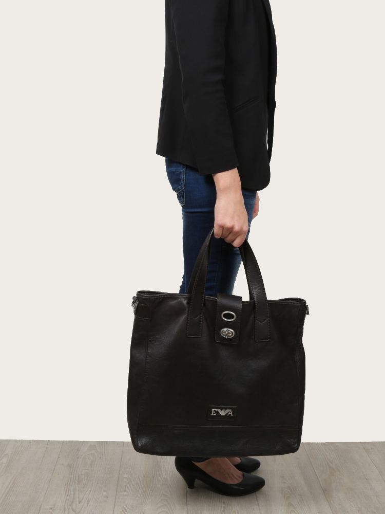 Emporio Armani Large Leather Tote Bag Dark Brown www.luxurybags