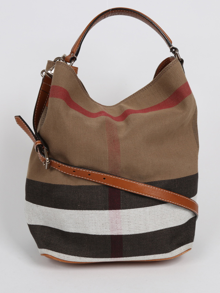 Burberry Ashby Canvas Check Tote Bag with Strap www.luxurybags