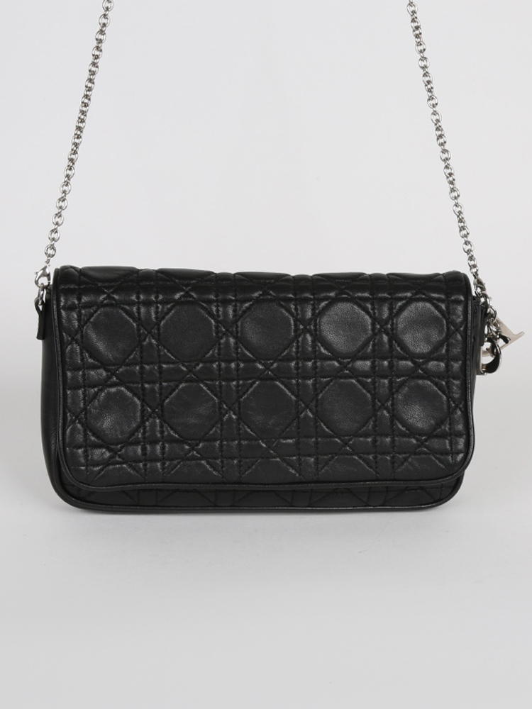 Dior Cannage Black Leather Pochette www.luxurybags