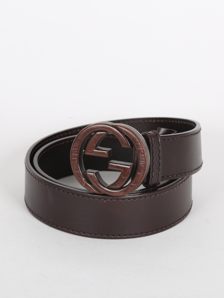 Gucci Wooden Interlocking G Buckle Belt 95 www.luxurybags