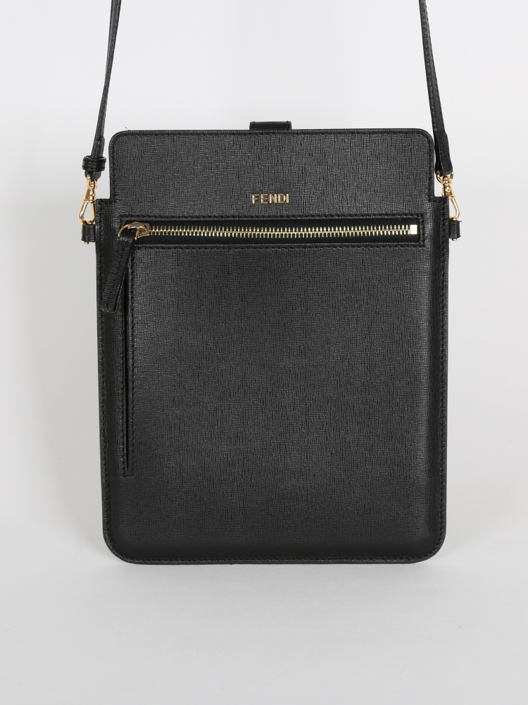 Fendi Black Saffiano iPad Crossbody www.luxurybags