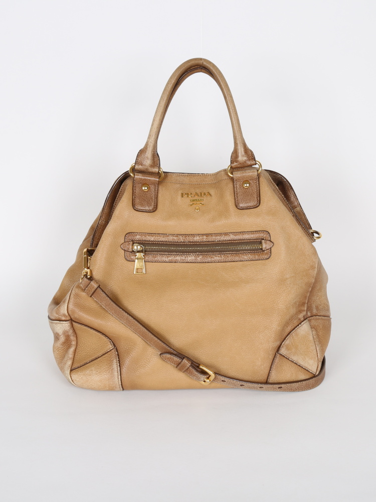 Prada Beige Deerskin Shoulder Bag www.luxurybags