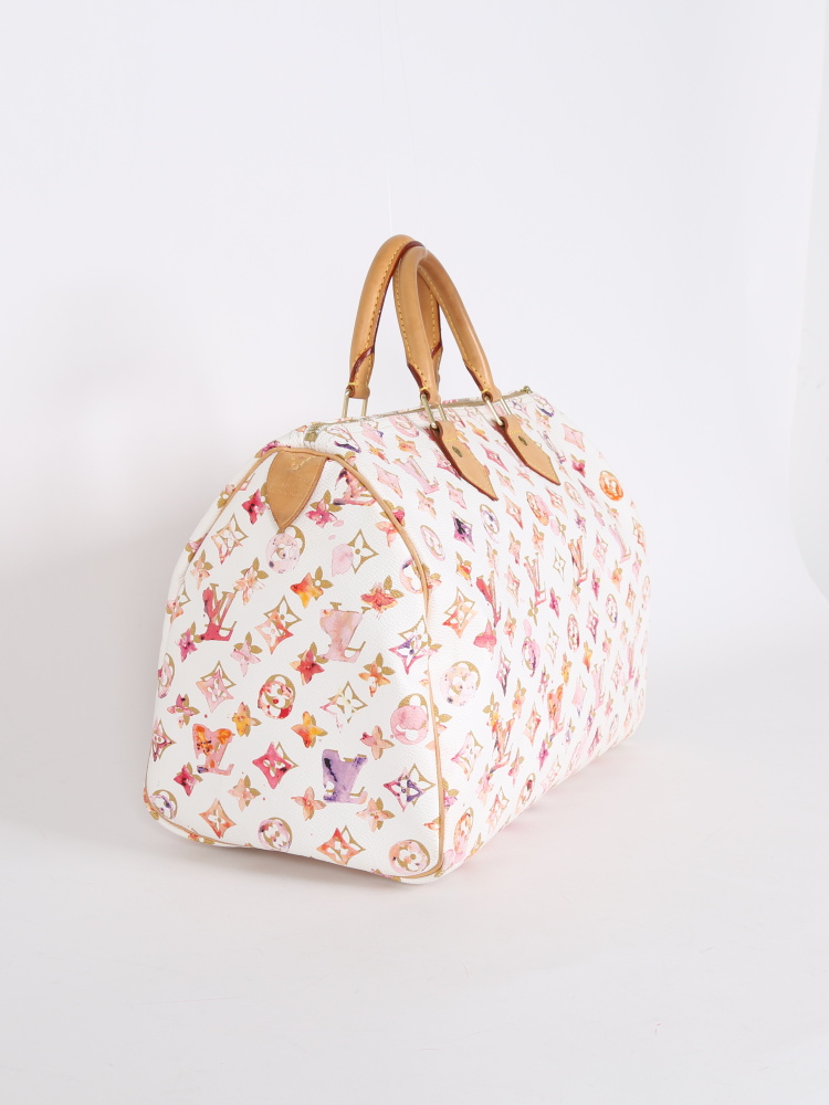 Louis Vuitton White Monogram Aquarelle Watercolor Speedy 35 Boston 58lk614s