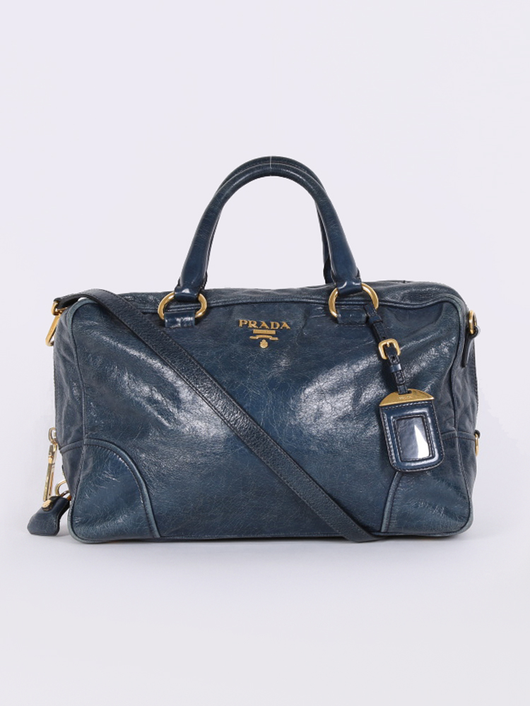 Prada Vitello Shine Leather Petrol Handbag www.luxurybags