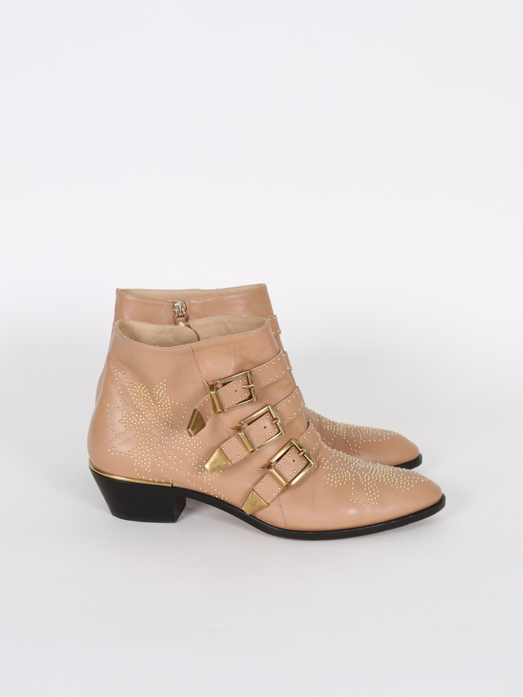 Chloe Susanna Studded Old Pink Leather Ankle Boots 42 www.luxurybags