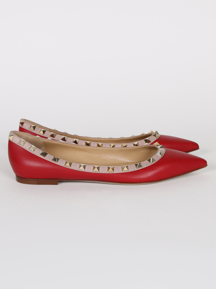 Valentino Rockstud Red Leather Ballerinas 37 www.luxurybags