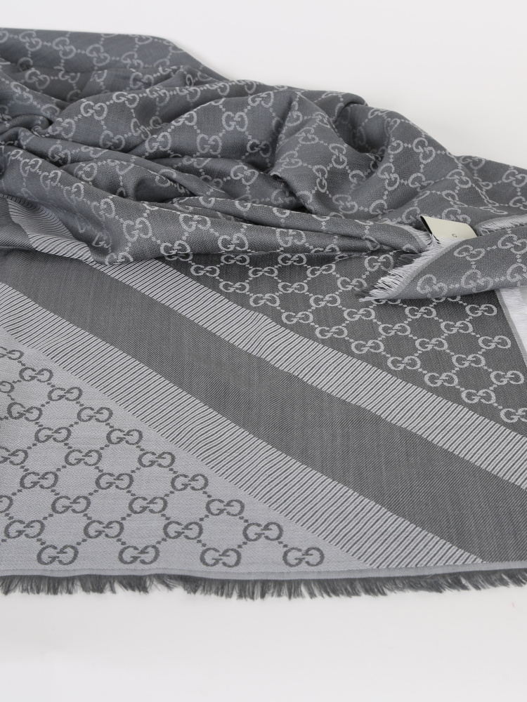 Gucci - GG Silk and Wool Large Square Grey Scarf | www.luxurybags.de