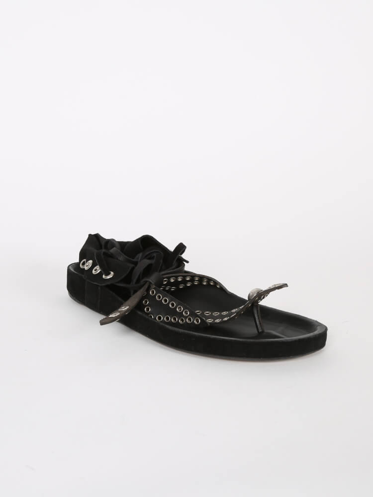 Isabel Marant Edris Black Studded Leather Bow Sandals 41 www