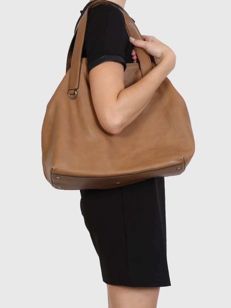 Coccinelle Mila Brown Soft Leather Shopping Bag www.luxurybags