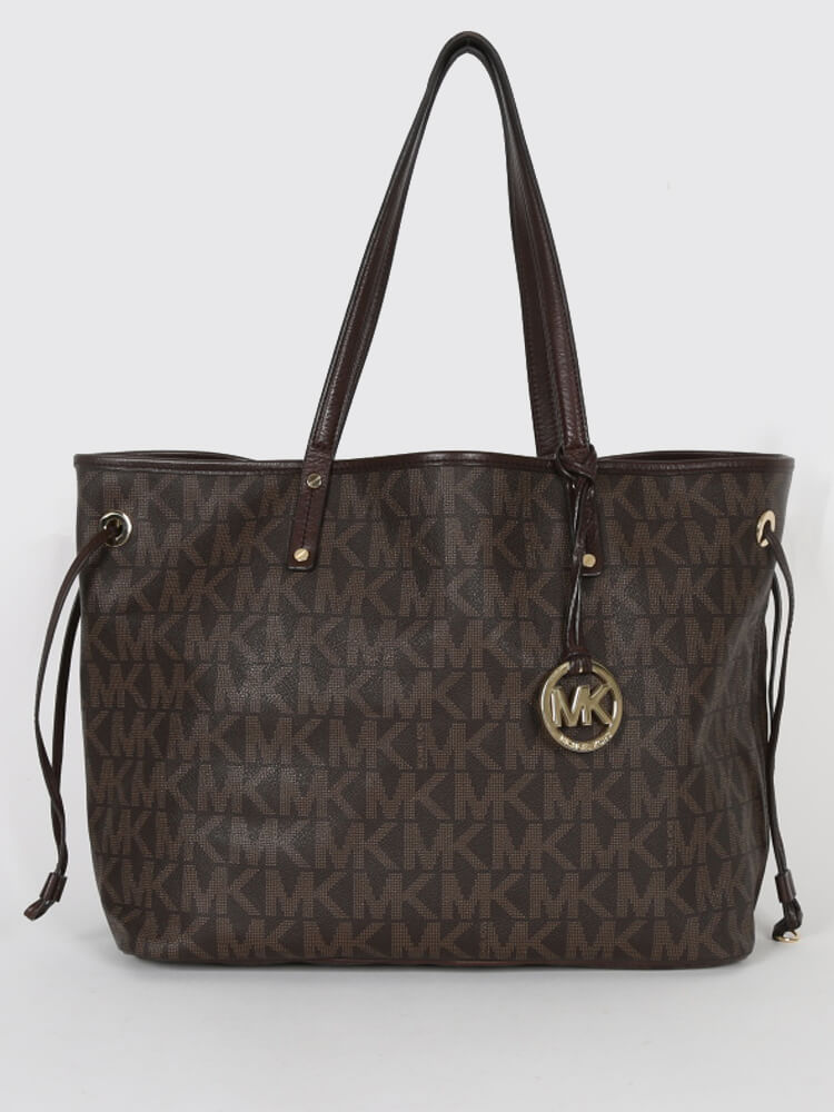 Michael Kors Jet Set MK Signature Brown with Pochette www.luxurybags