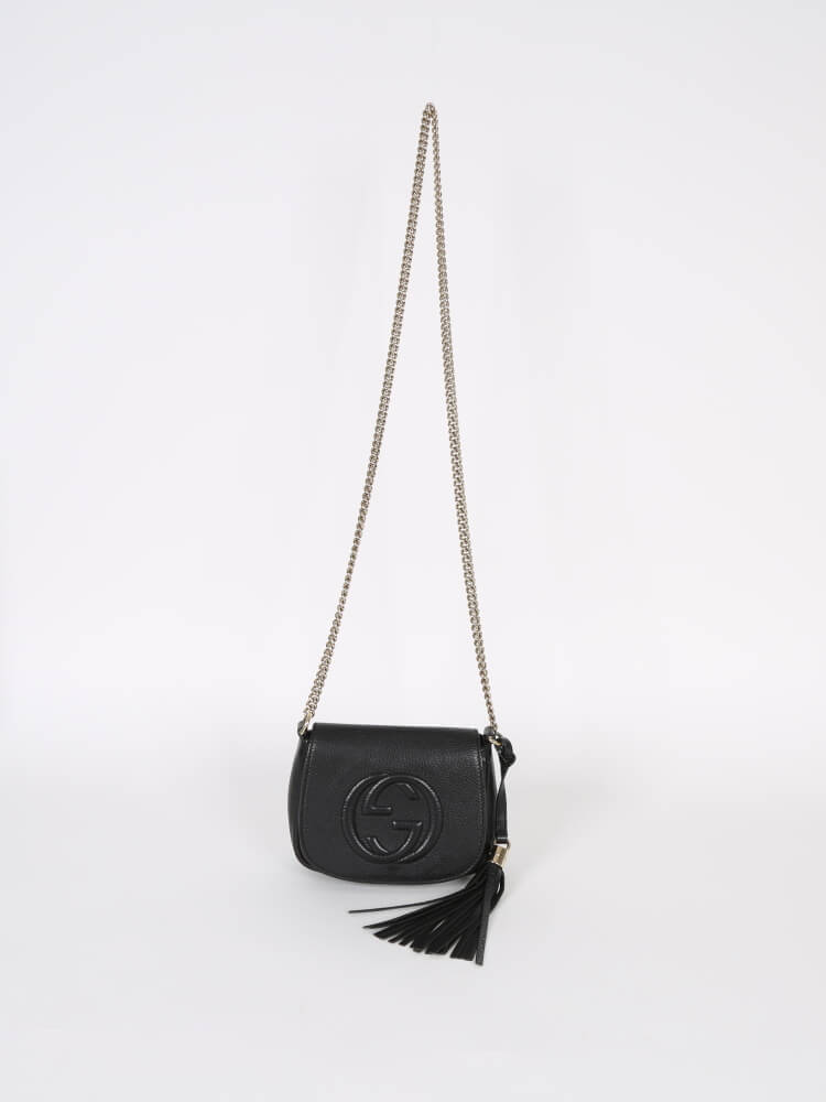 Gucci Soho Black Leather Chain Crossbody www.luxurybags