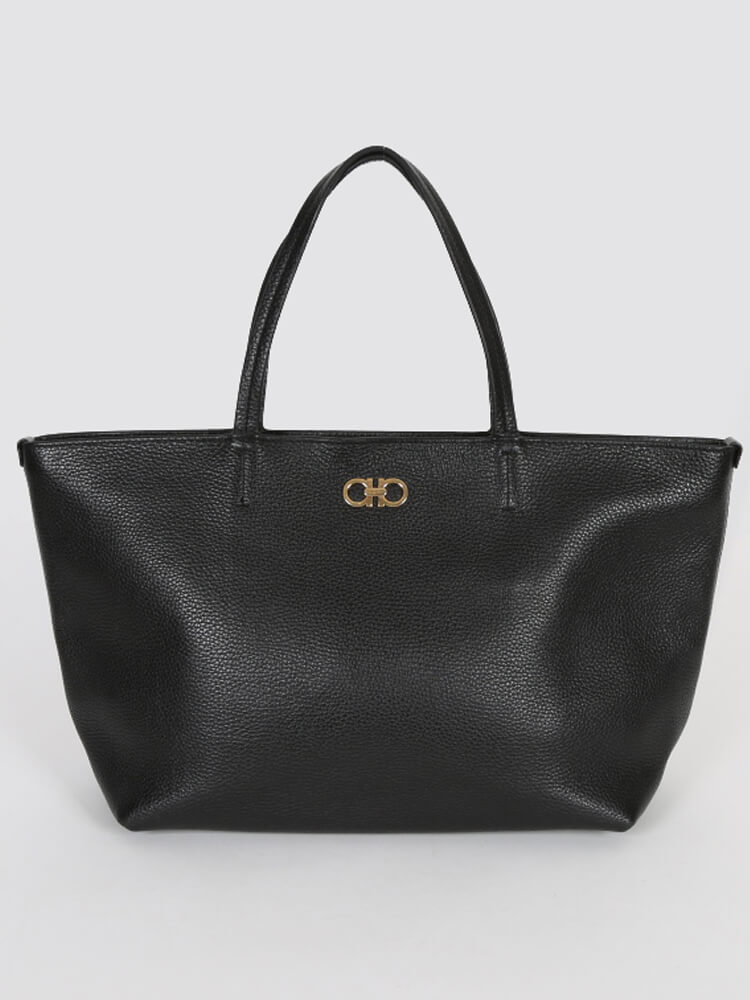 Salvatore Ferragamo Black Leather Bice Shopping Bag www.luxurybags