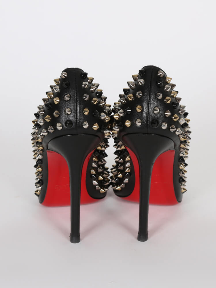 Christian Louboutin Follies Spikes Black Leather 37 www