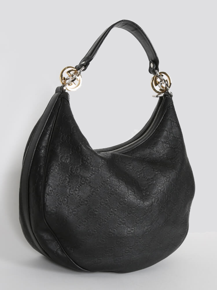 Gucci GG Twins Guccissima Leather Hobo Black www.luxurybags