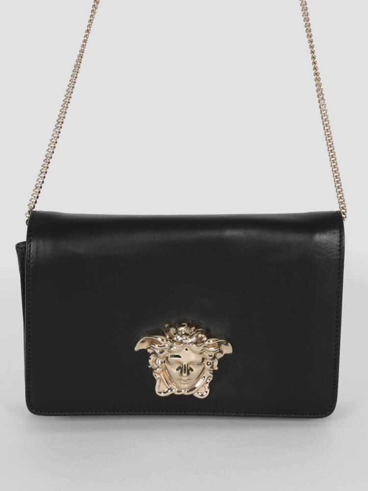 Versace Medusa Black Leather Small Chain Crossbody www.luxurybags