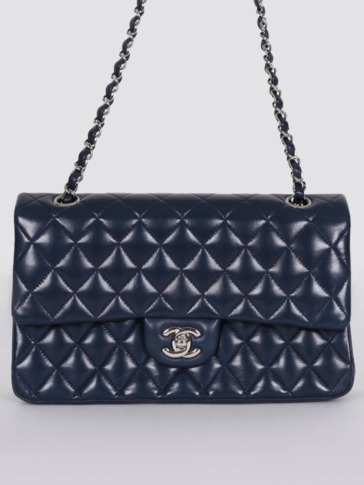 Chanel Medium Double Flap Bag Lambskin Navy www.luxurybags