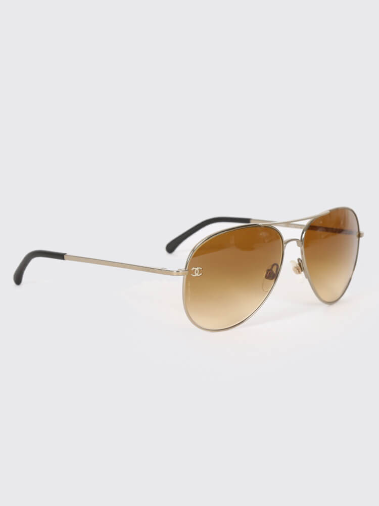 Chanel - Gold Metal Pilot Sunglasses
