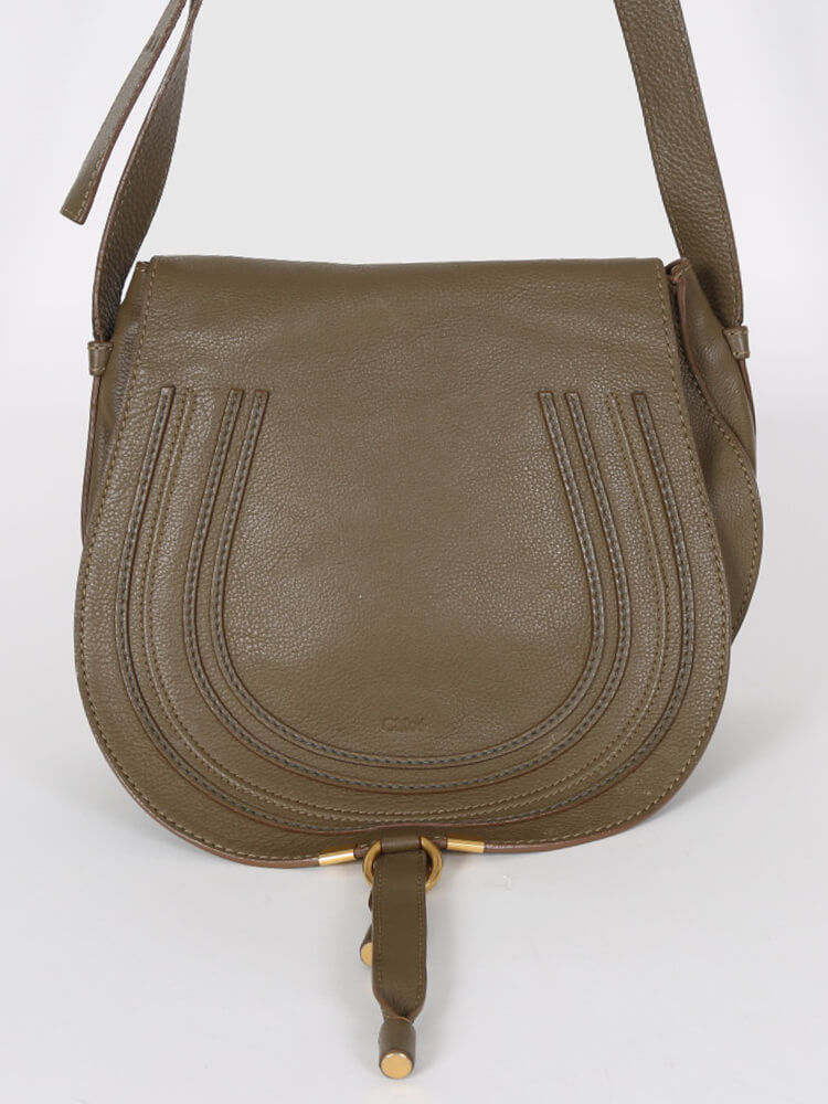 Chloe Marcie Khaki Leather Crossbody www.luxurybags