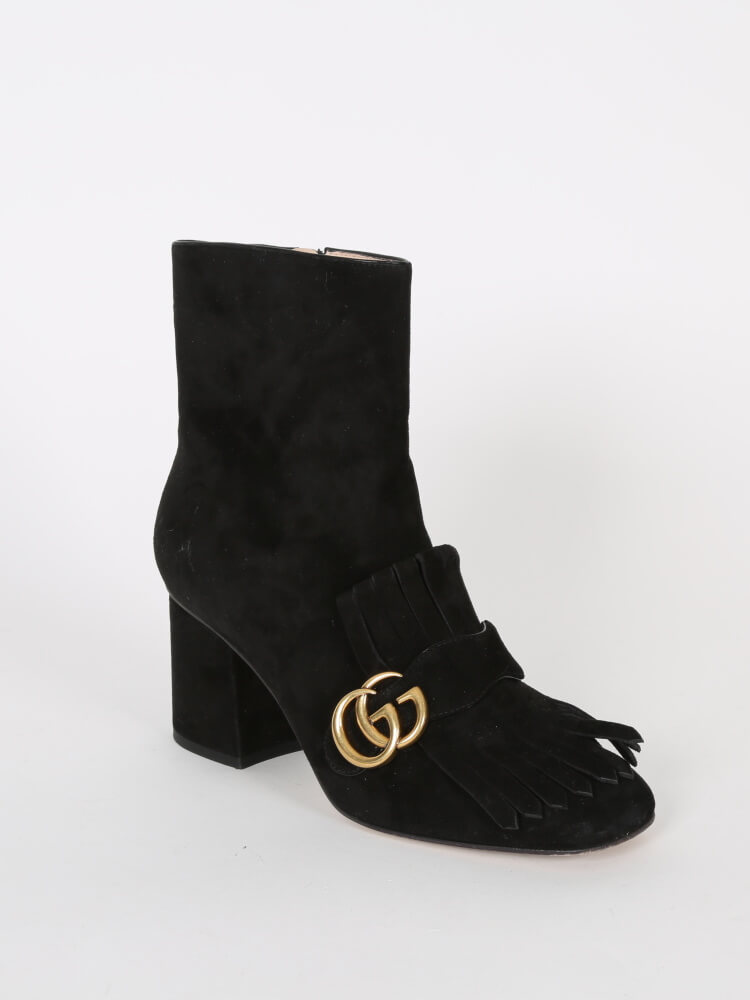 Gucci GG Marmont Suede Ankle Mid Heel Boots 38 www.luxurybags