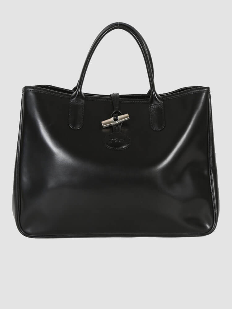 Longchamp Roseau Large Calfskin Tote Black www.luxurybags