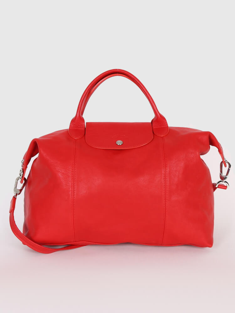 Longchamp Le Pliage Cuir Top Handle L Metis Leather Red www.luxurybags