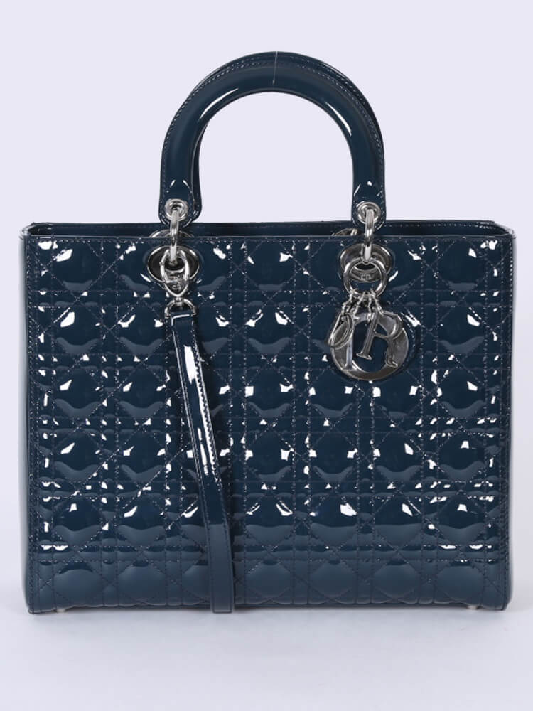 Lady dior blue patent best sale bag