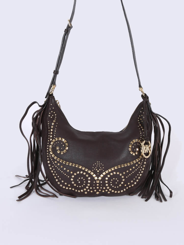 Leather fringe hobo best sale bag