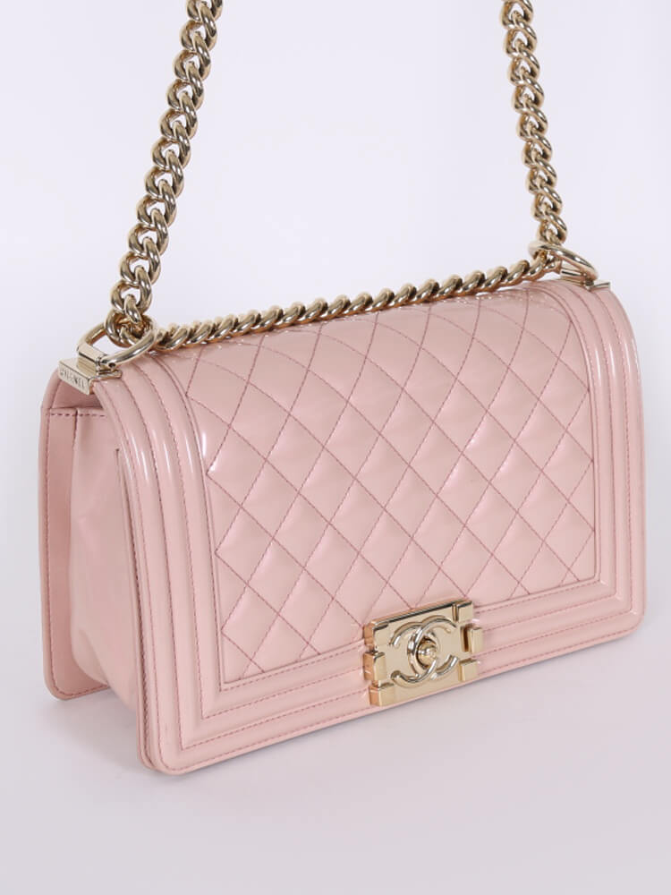 Chanel Old Boy Medium Patent Flap Bag Baby Pink www.luxurybags