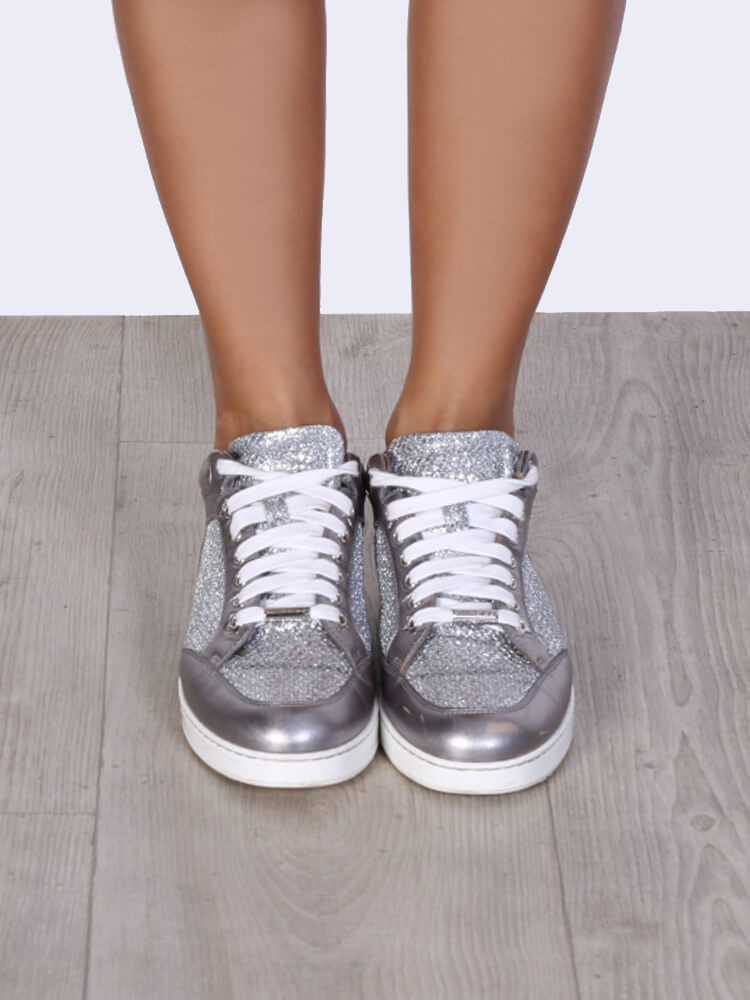 Jimmy Choo Miami Glitter Metallic Nappa Sneakers Silver 36 5 www.luxurybags