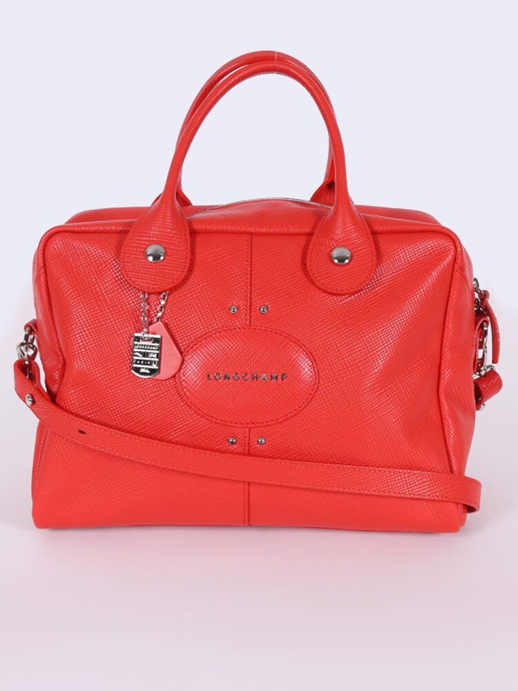 Longchamp Quadri Medium Leather Top Handle Bag Red www.luxurybags