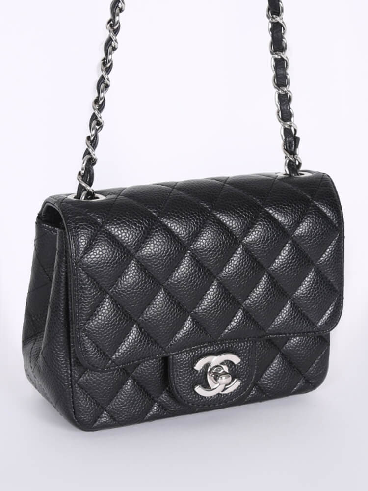 Chanel - Square Mini Classic Flap Bag Caviar Black