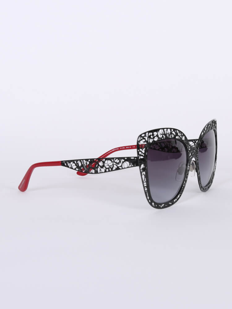 Dolce Gabbana Filigree Oversize Cat Eye Sunglasses Black www.luxurybags