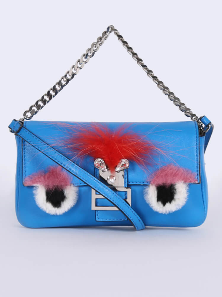 Fendi Micro Baguette Bag Bugs Nappa Crossbody Blue www.luxurybags