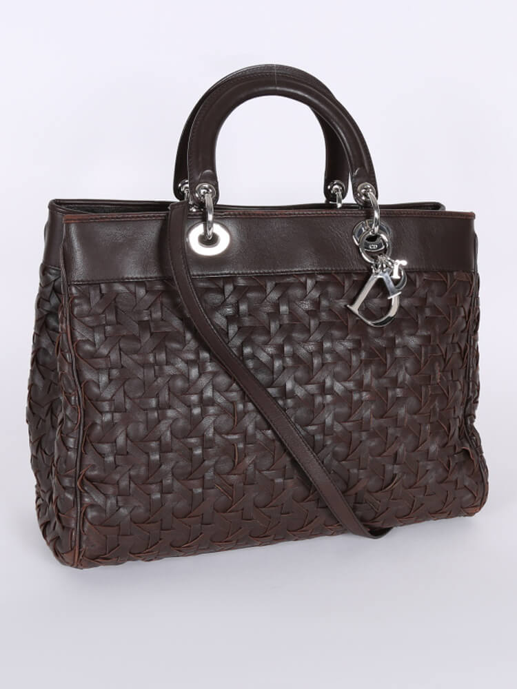 Dior Avenue Woven Lambskin Tote Dark Brown www.luxurybags