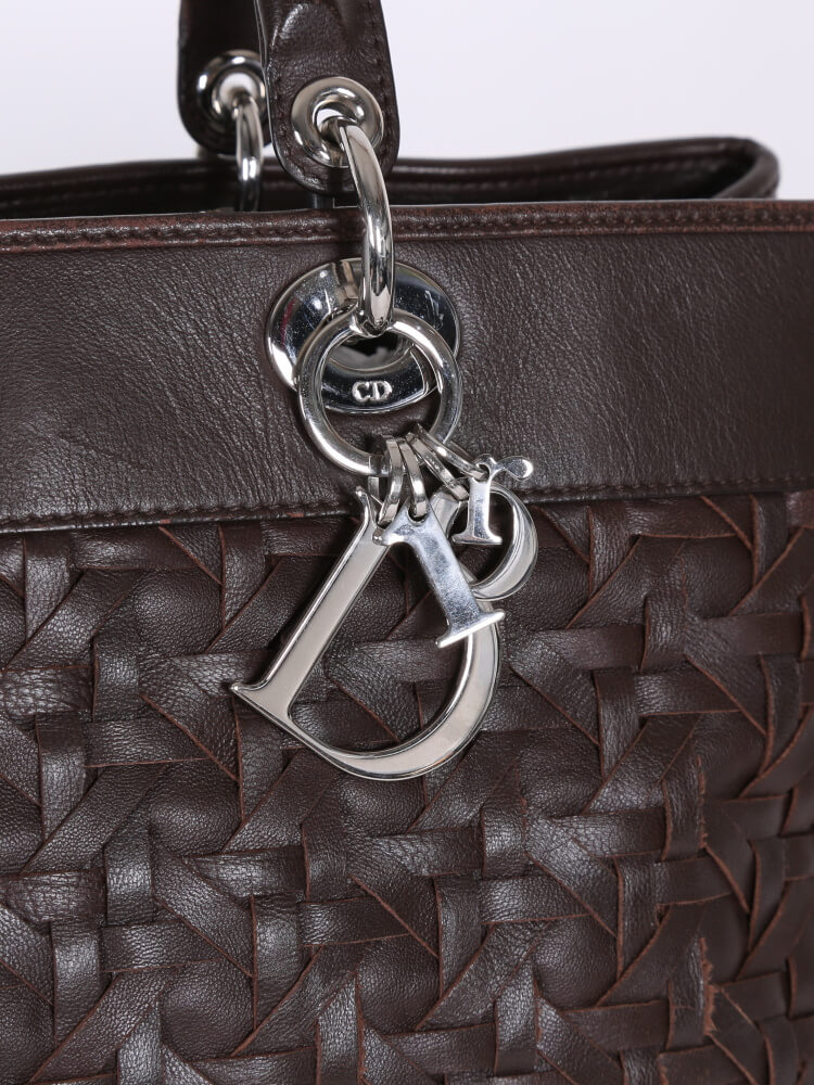 Dior Avenue Woven Lambskin Tote Dark Brown www.luxurybags