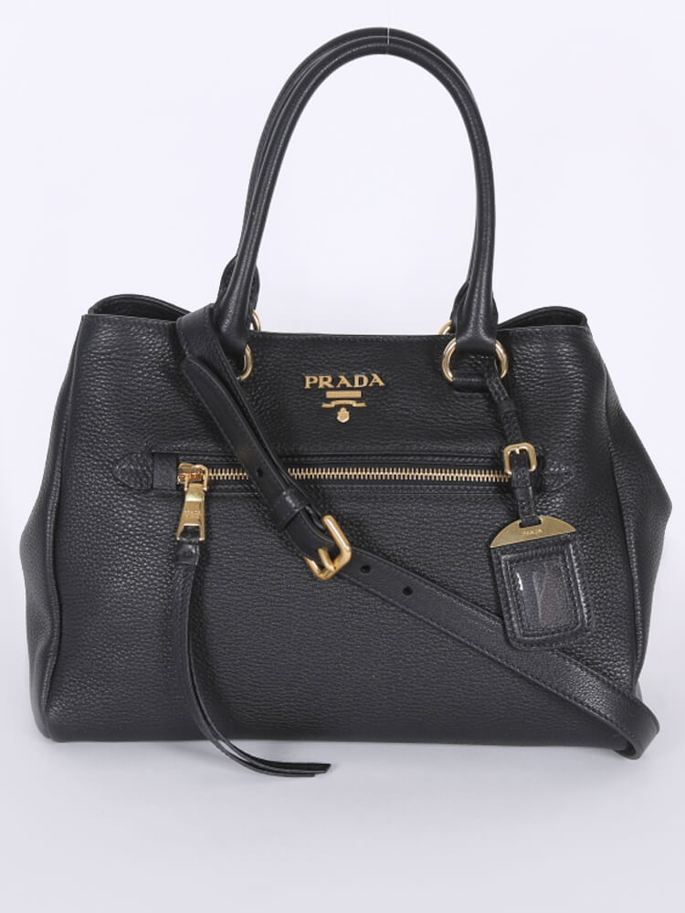 Prada Vitello Phenix Small Front Pocket Tote Nero www.luxurybags