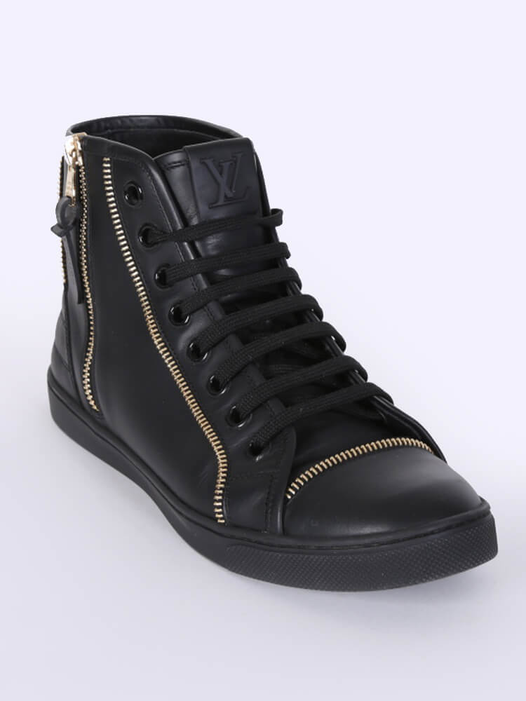 Louis Vuitton Punchy Zipper Leather High Top Sneakers Noir 38 5 www.luxurybags