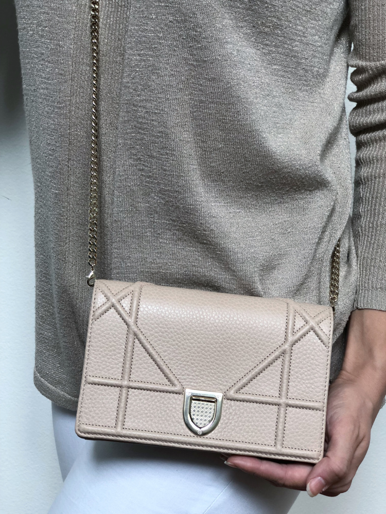 Dior Diorama Grained Calfskin Wallet on Chain Beige www.luxurybags