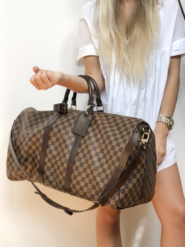 LOUIS VUITTON: Damier Ebene Keepall Bandouliere 55 – Luv Luxe Scottsdale