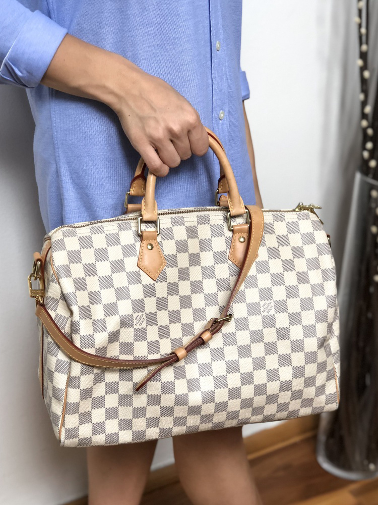 Louis Vuitton Damier Azur Canvas Speedy Bandouliere 35 Bag at