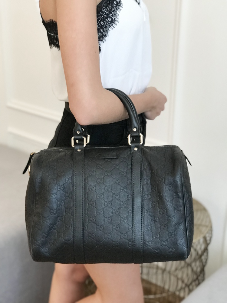 GUCCI 265697 GG Guccissima Leather Black Boston Bag