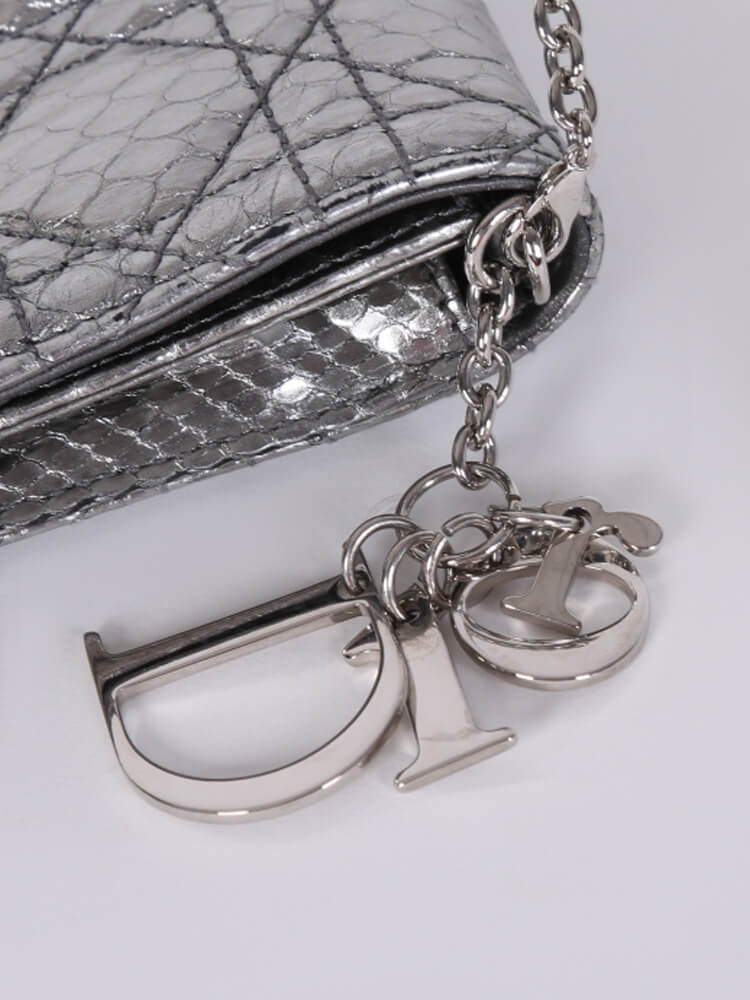 Dior Cannage Python Chain Clutch Silver www.luxurybags