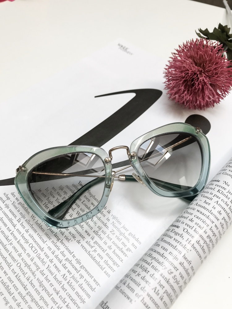 Miu Miu Cat Eye Glitter Sunglasses Blue www.luxurybags
