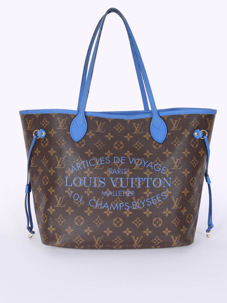 Louis Vuitton Neverfull MM Ikat Monogram Canvas Grand Bleu www.luxurybags