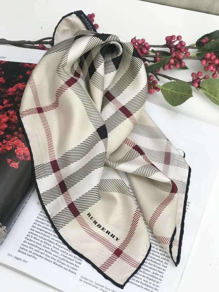 Burberry Small Check Silk Scarf Beige www.luxurybags