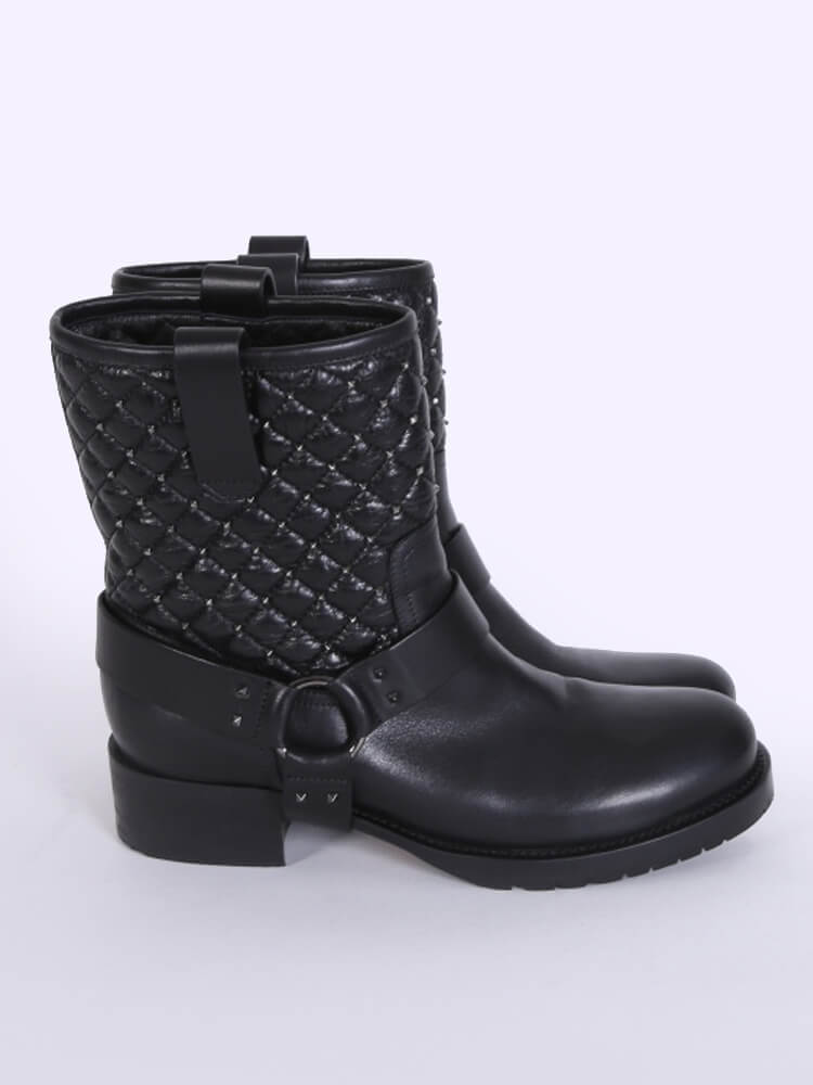 Valentino The Rockstud Spike Quilted Leather Biker Boots Black 36 5 www.luxurybags