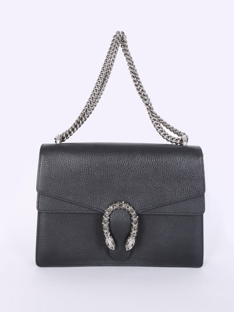 Gucci Dionysus Medium Leather Shoulder Bag Black www.luxurybags