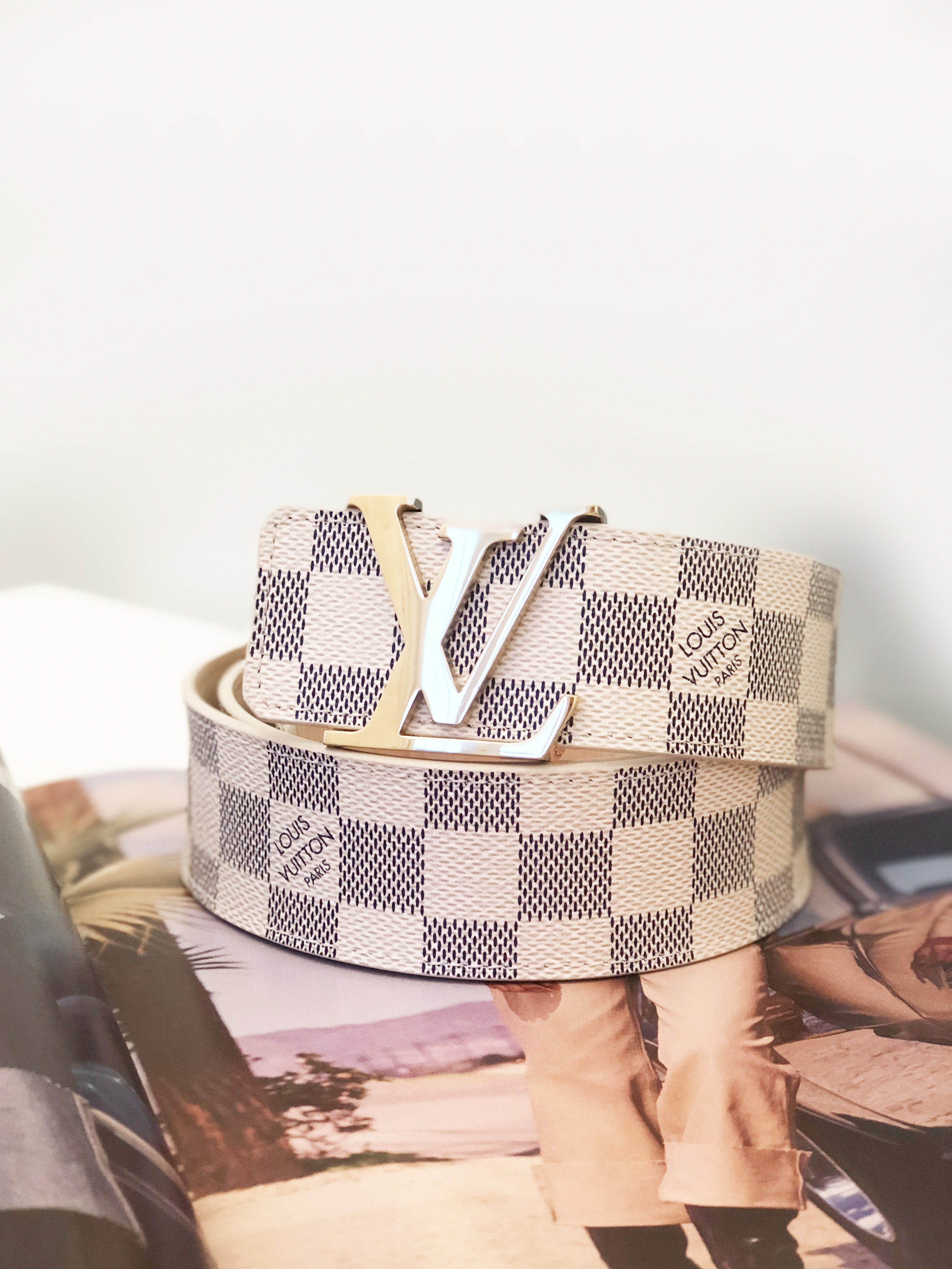 White damier louis vuitton belt new arrivals