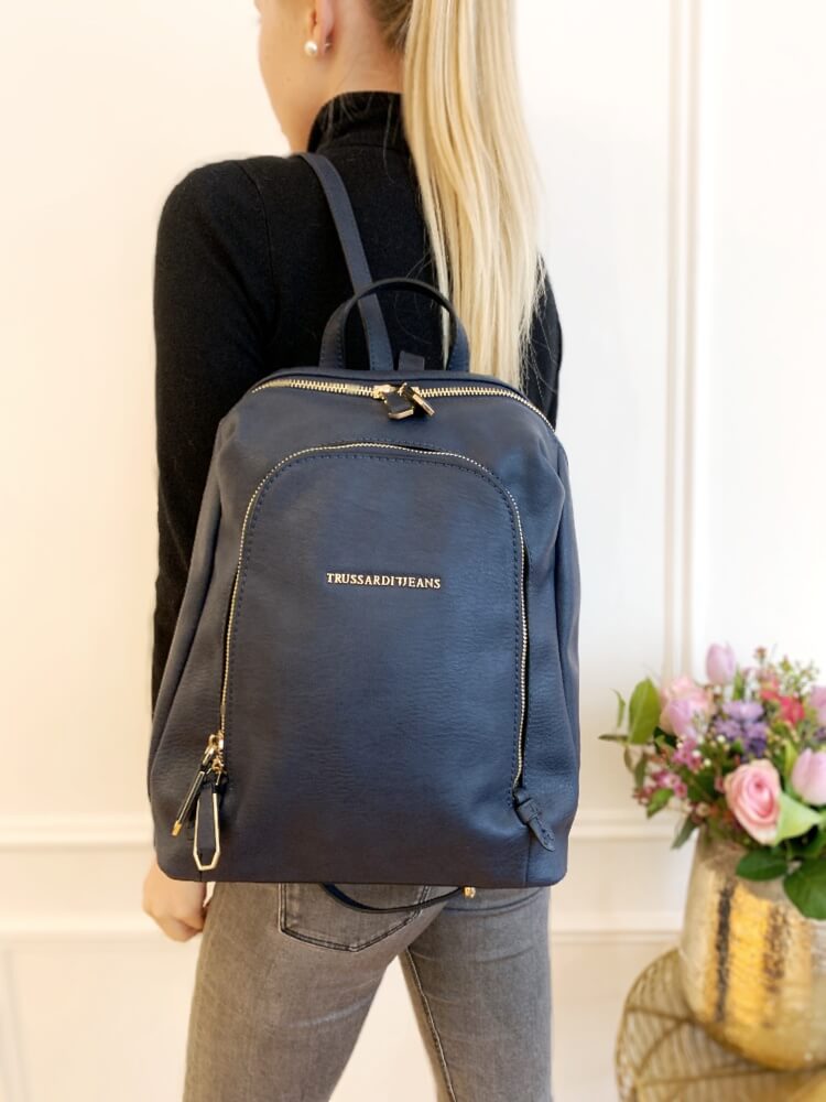 Trussardi Jeans Eco Leather Backpack Blue www.luxurybags