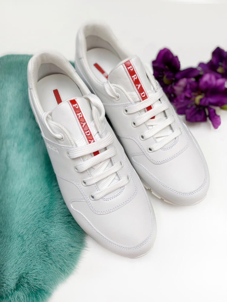 Prada Vitello Plume Sneakers Bianco 7 5 www.luxurybags